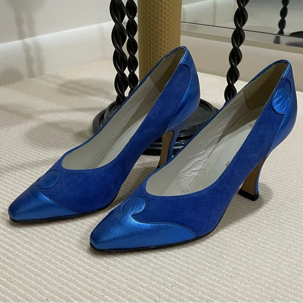 Womens Blue Suede And Leather Pump Heel